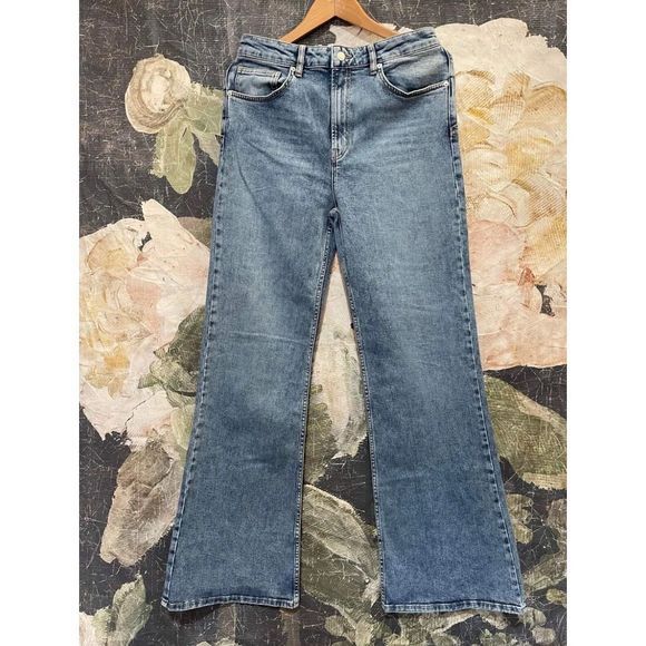 New Free People Wee The Free Thunderbird Flare Jeans Size 33 Blue - Picture 7 of 9